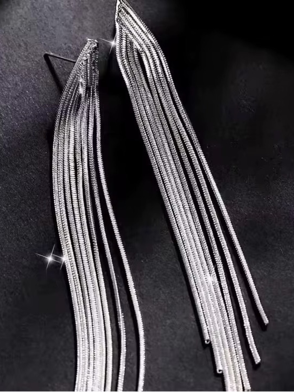 Silver Long Fringe Dangle Earrings